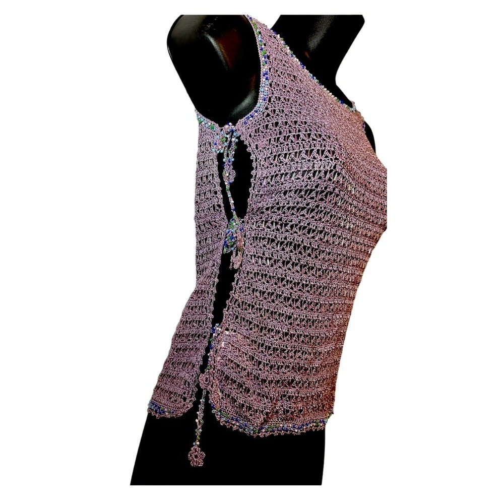 🔴$1SALE$ NWT M crocheted light purple bead tank top